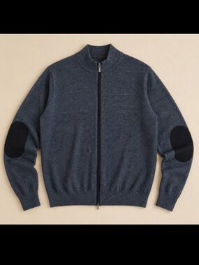 Peter Millar Merino Wool Full Zip Sweater Mens XL Gray Elbow Patch Preppy Golf